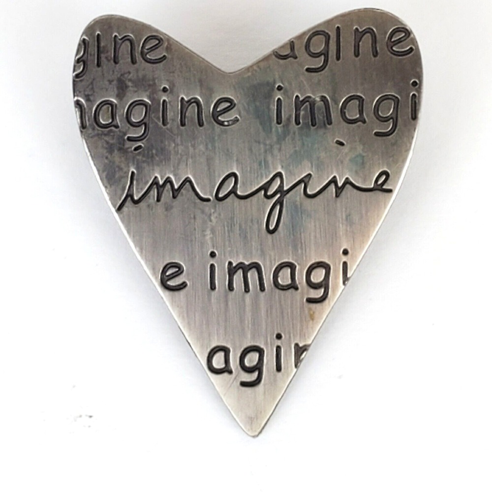 Sandra Magsamen Pewter Heart Dream Brooch Pin Matte Silver Tone Inspirational